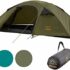 Les meilleures tentes de camping Skandika : Tente Tunnel Kemi pour 4 personnes, 2 cabines, 2 m de hauteur, colonne d’eau 3000 mm, paroi frontale amovible, auvent